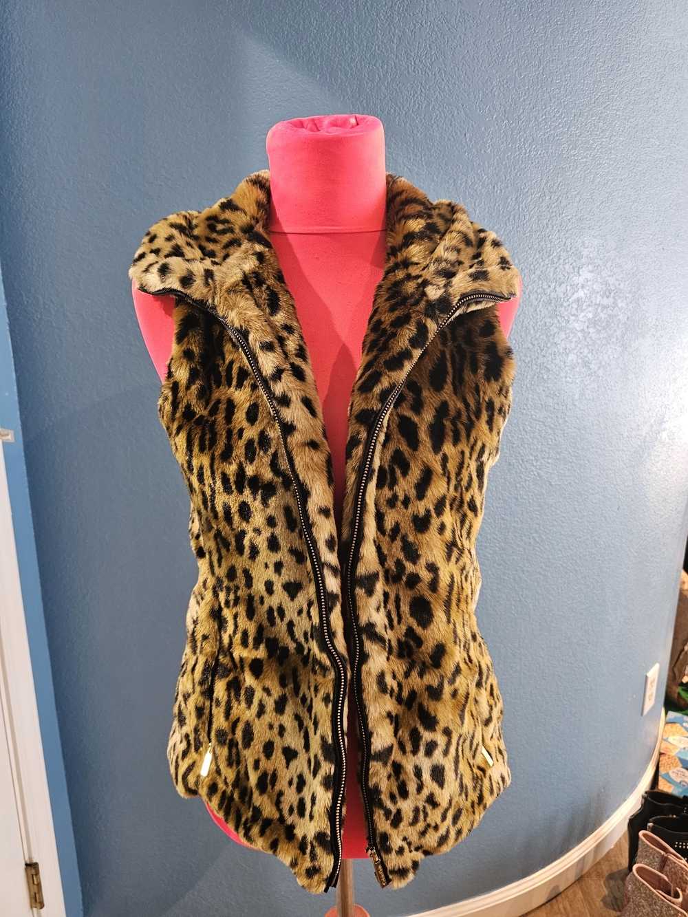 Calvin Klein Leopard-Print Faux Fur Vest in Brown & Black